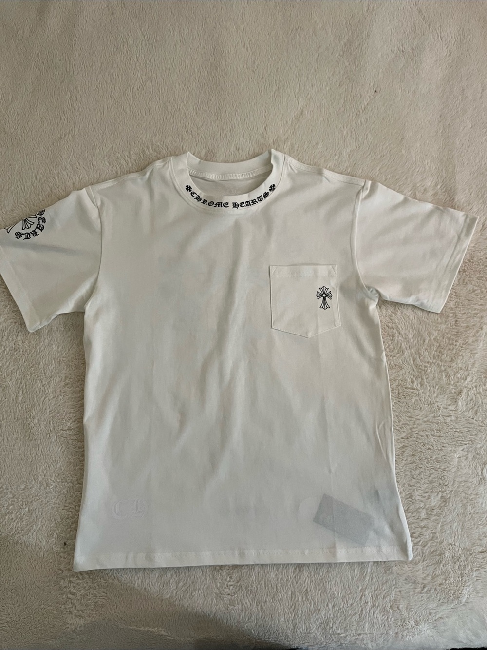 Chrome White Pocket Tee with Black Graphic Accents